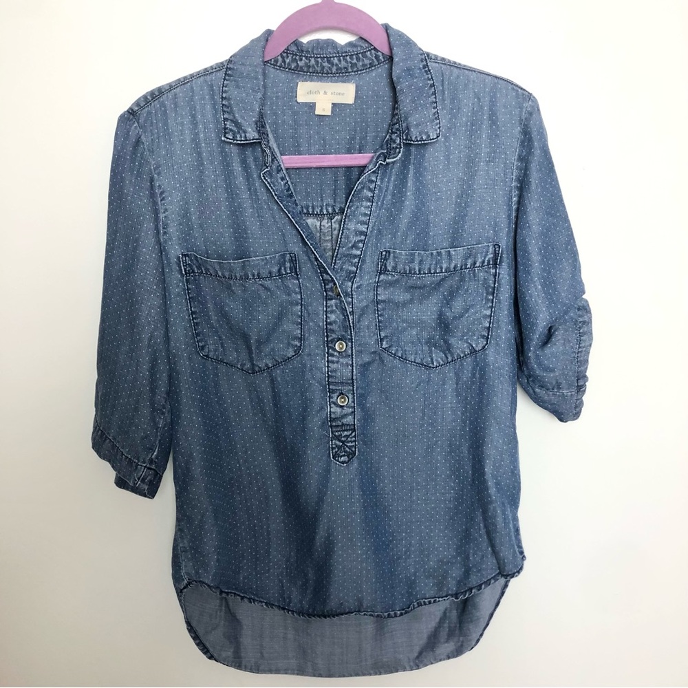 Cloth & Stone Mid-length Sleeve Pullover Chambray Shirt Tencel Size Small